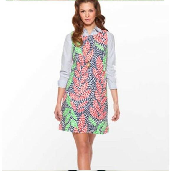 LILLY PULITZER Womens 10 Stephanie Shift Dress Open Call Ikat Leaf Caterpillers - Picture 1 of 12